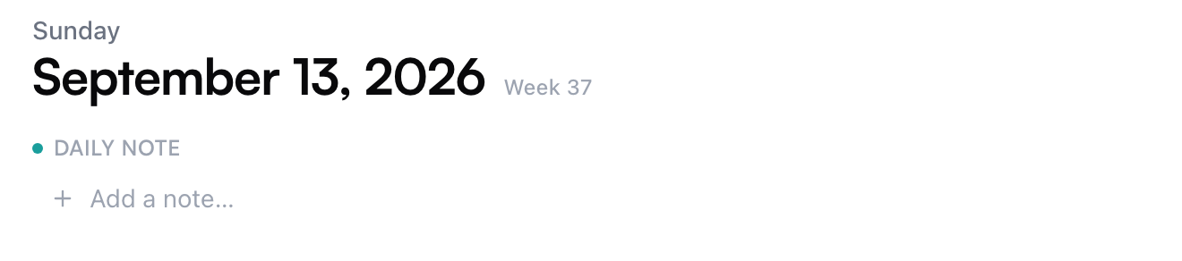 An empty day on the calendar — the Daily note section is just an Add a note… line