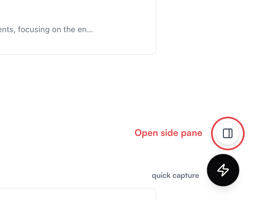 The bottom-right corner of the window, with the round side pane toggle circled in red above the black capture button
