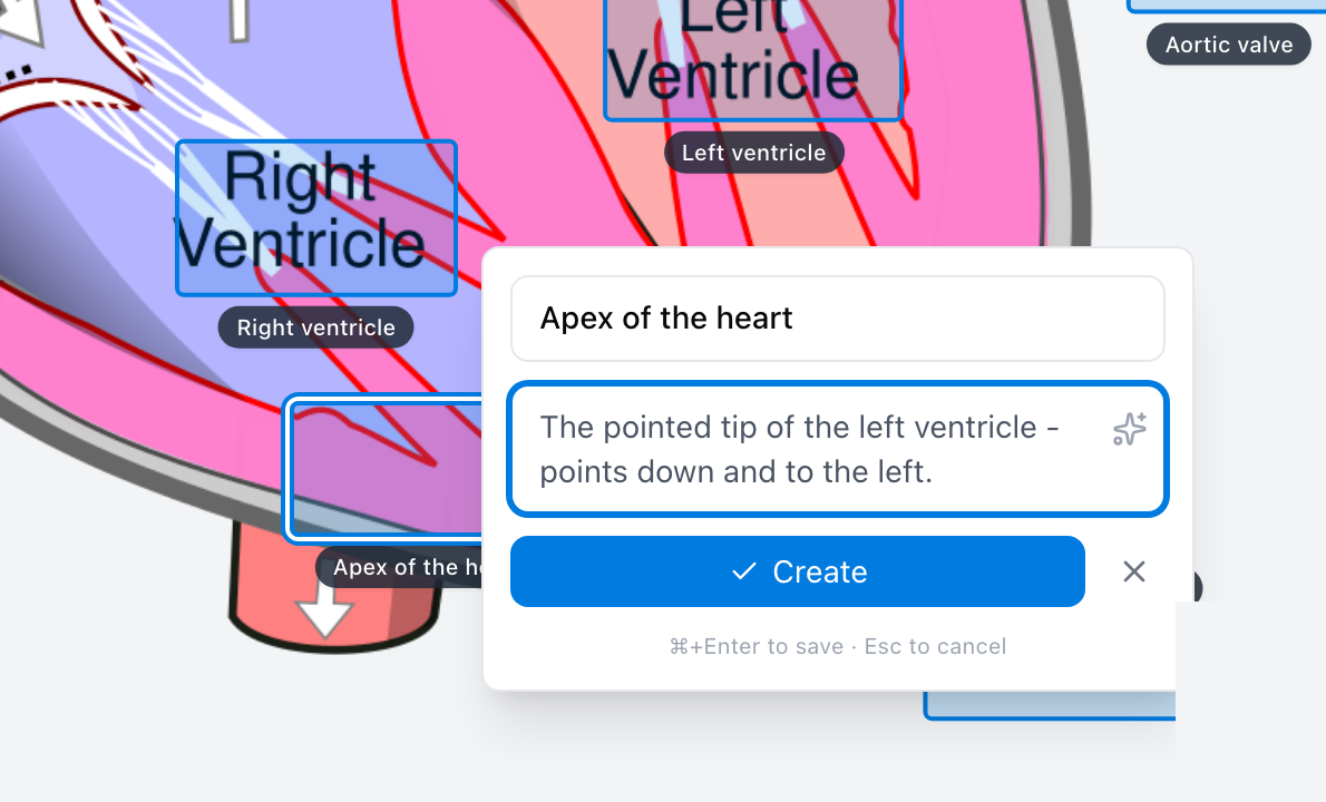 The hotspot form after drawing a rectangle — a name, an optional explanation, and a Create button