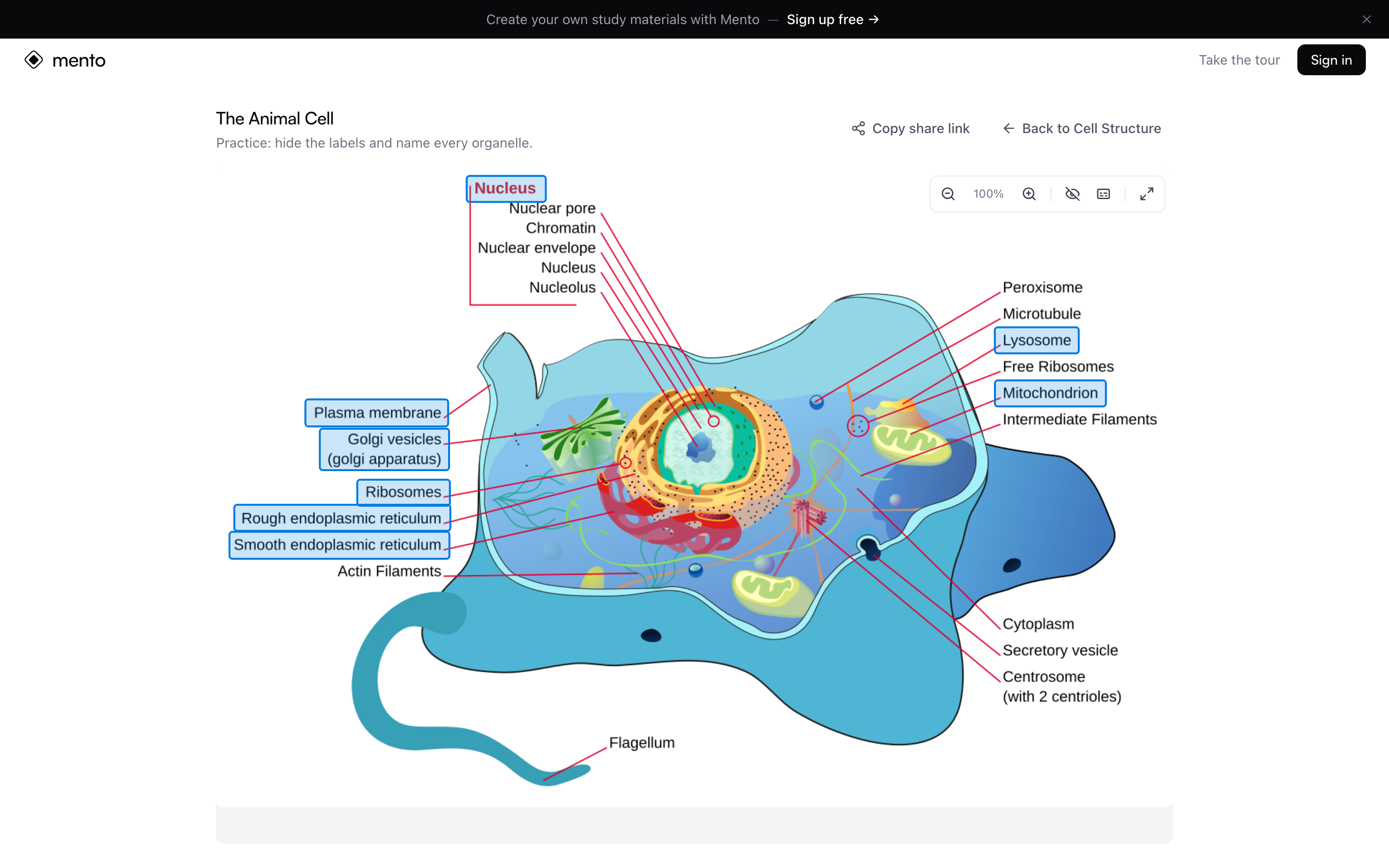 The shared map page as a recipient sees it — the full viewer plus a sign-up banner, no account required