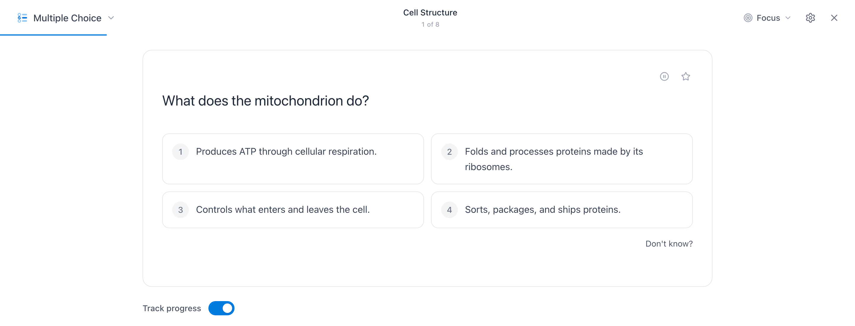 Le mode Choix multiple — une question, quatre options